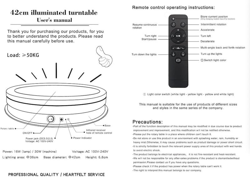 JAYEGT LED Light Base Non-Slip Rotating Display Stand , 110Lbs Load,360 Photography Turntable for Products Shows, Glass Crystal Artwork, Jewelry,Remote control(16.5inch / 6Color LED Light/Black/Wired) - Image 4